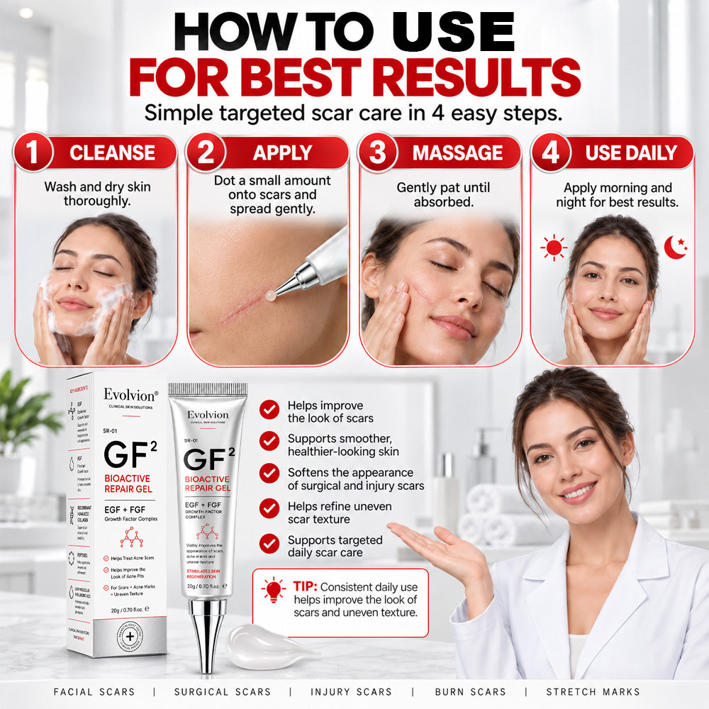 Evolviion GF² Advanced Bioactive Scar Repair Gel👨‍⚕️(For Hypertrophic Scars/Post-Surgical Scars/Stretch Marks/Acne Scars)
