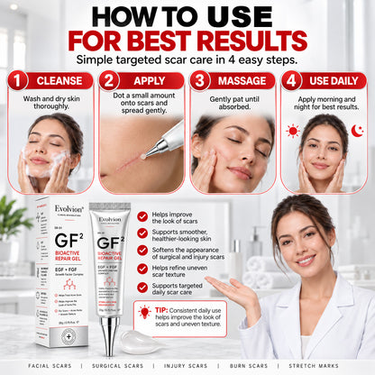 Evolviion GF² Advanced Bioactive Scar Repair Gel👨‍⚕️(For Hypertrophic Scars/Post-Surgical Scars/Stretch Marks/Acne Scars)