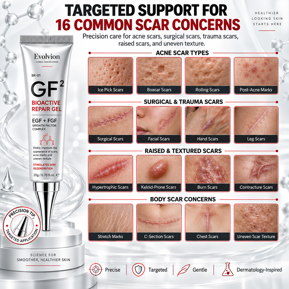 Evolviion GF² Advanced Bioactive Scar Repair Gel👨‍⚕️(For Hypertrophic Scars/Post-Surgical Scars/Stretch Marks/Acne Scars)
