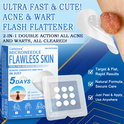 ✅ Celsiora® 2-in-1 Microneedle & Hydrocolloid Patch | Raised Moles,Acne,  Flat Warts & Skin Tags Remover | Improves Wrinkles, Scars & Blemishes | Invisible Pimple Patches for Face & Body