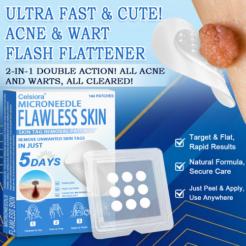 ✅ Celsiora® 2-in-1 Microneedle & Hydrocolloid Patch | Raised Moles,Acne,  Flat Warts & Skin Tags Remover | Improves Wrinkles, Scars & Blemishes | Invisible Pimple Patches for Face & Body