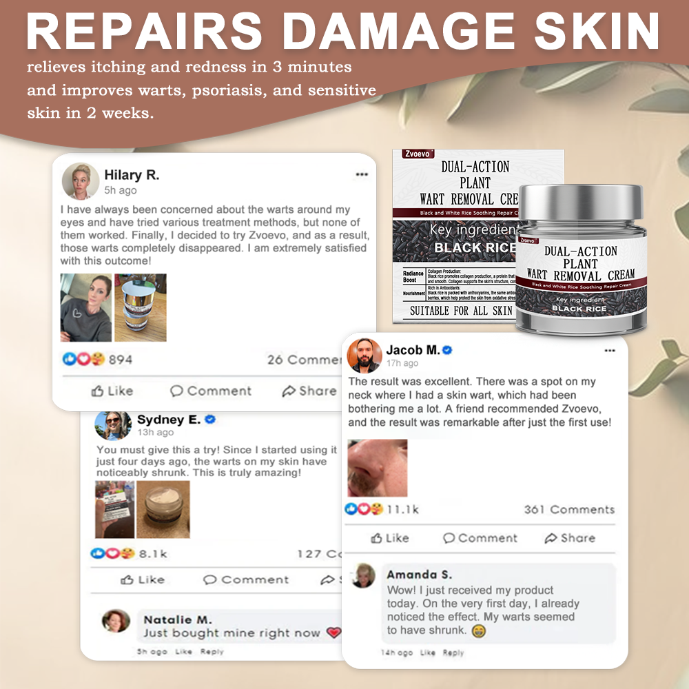 Zvoevo® Black Rice Essence Cream👨‍⚕️ FDA Certified (Removes Skin Growths and Warts, Improves Actinic Keratosis and Purpura, Skin Cancer and Age Spots)