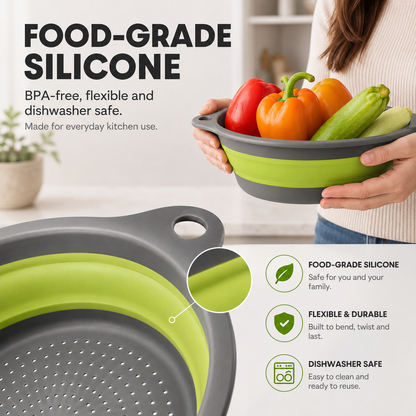 🥗 3-Piece Collapsible Colander Set – Fold Flat, Save Space & Easily Drain Fruits, Veggies & Pasta