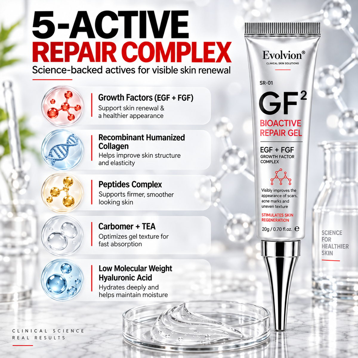 Evolviion GF² Advanced Bioactive Scar Repair Gel👨‍⚕️(For Hypertrophic Scars/Post-Surgical Scars/Stretch Marks/Acne Scars)