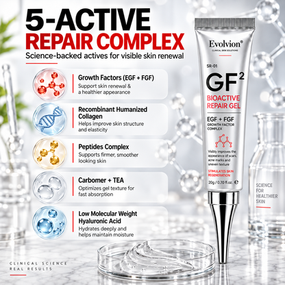 Evolviion GF² Advanced Bioactive Scar Repair Gel👨‍⚕️(For Hypertrophic Scars/Post-Surgical Scars/Stretch Marks/Acne Scars)