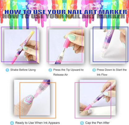 ⏳12 Colors Nail Art Pens Set🎨💅for DIY Nail Art Quick Drying Acrylic Painting and 3D Dot Embroidery mma acrylic nail - On Nails Quick Drying Dot Stitching Nail Art Pen for Home and Salon DIY, Nail Care Cutics Manicure Polish Cosmetic