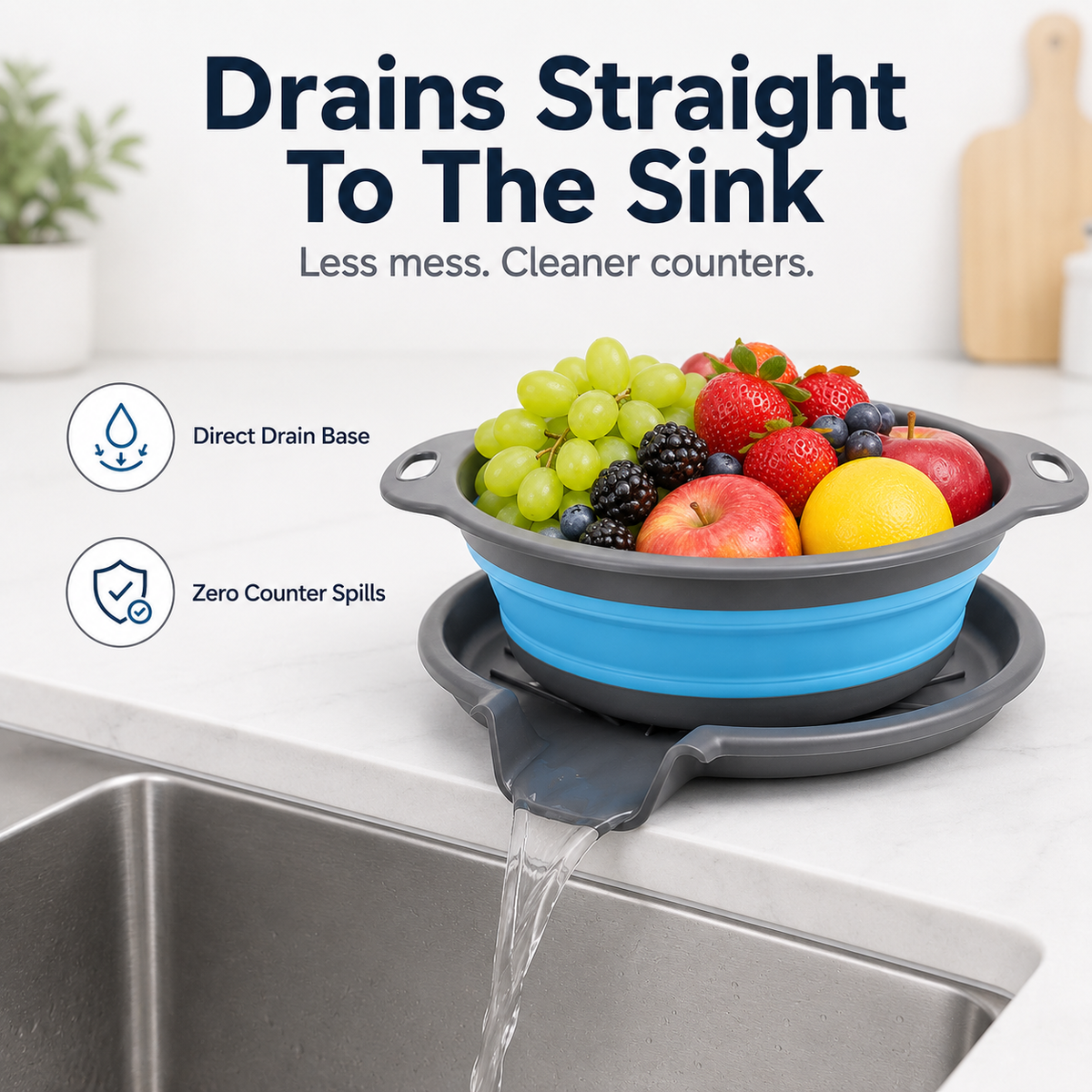 🥗 3-Piece Collapsible Colander Set – Fold Flat, Save Space & Easily Drain Fruits, Veggies & Pasta