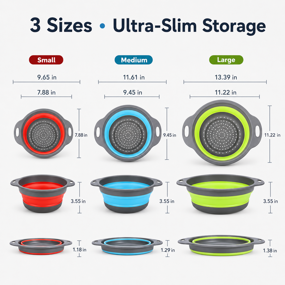 🥗 3-Piece Collapsible Colander Set – Fold Flat, Save Space & Easily Drain Fruits, Veggies & Pasta