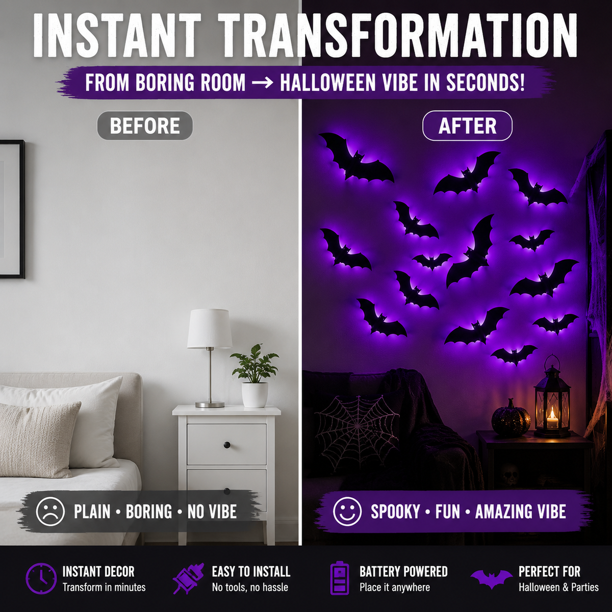 👻 Light Up Your Halloween! 50% OFF LED Glowing Bat Wall Lights for Spooky Day🦇✨