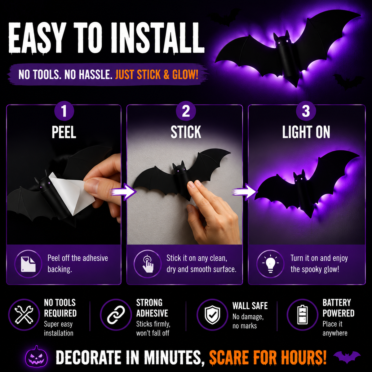 👻 Light Up Your Halloween! 50% OFF LED Glowing Bat Wall Lights for Spooky Day🦇✨