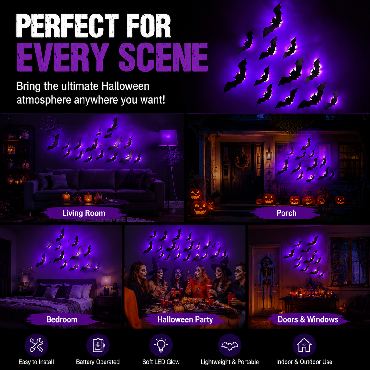 👻 Light Up Your Halloween! 50% OFF LED Glowing Bat Wall Lights for Spooky Day🦇✨