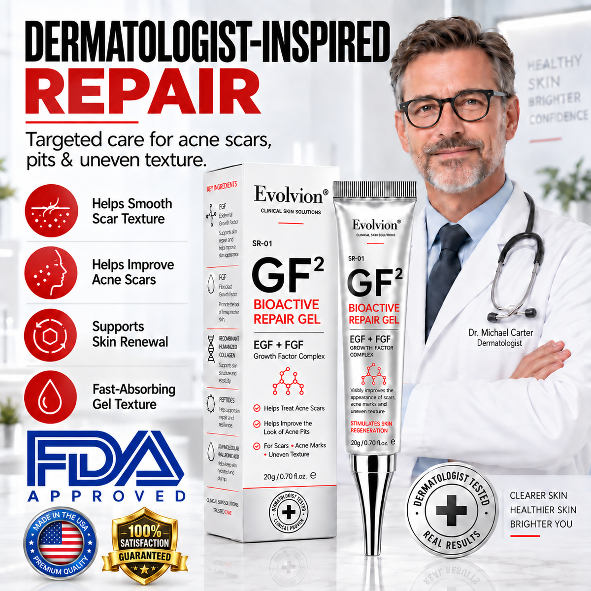🎁Evolviion GF² Advanced Bioactive Scar Repair Gel👨‍⚕️(For Hypertrophic Scars/Post-Surgical Scars/Stretch Marks/Acne Scars)