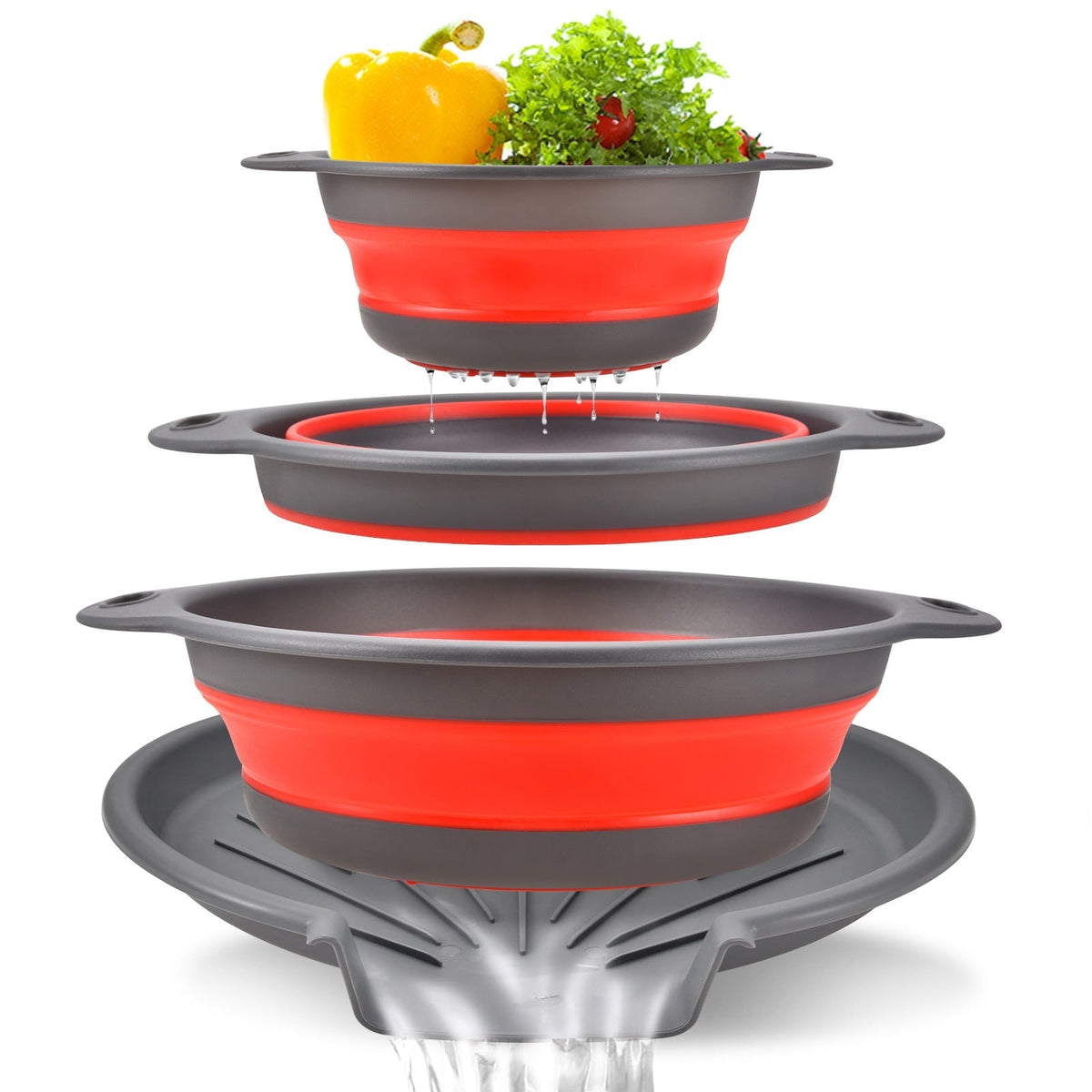 🥗 3-Piece Collapsible Colander Set – Fold Flat, Save Space & Easily Drain Fruits, Veggies & Pasta