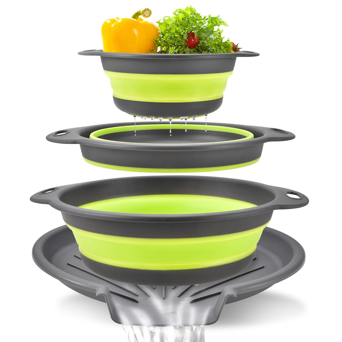 🥗 3-Piece Collapsible Colander Set – Fold Flat, Save Space & Easily Drain Fruits, Veggies & Pasta