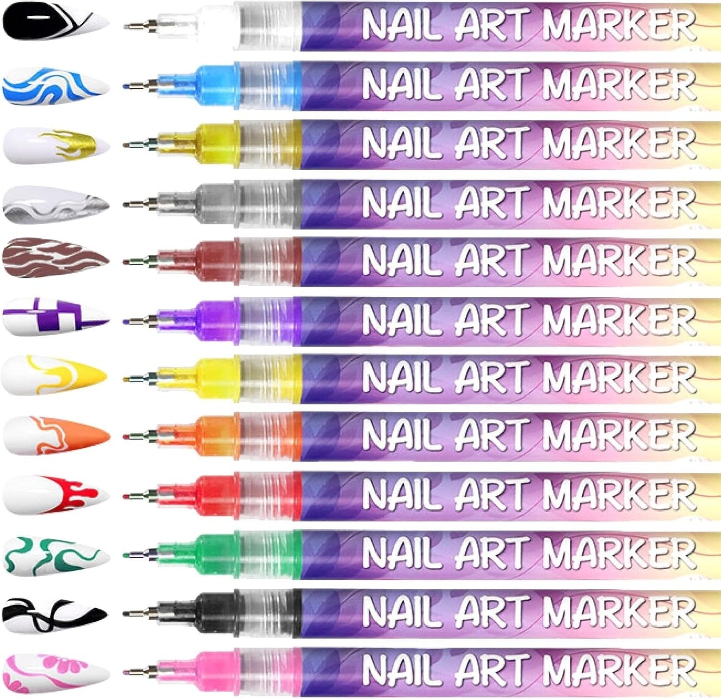 ⏳12 Colors Nail Art Pens Set🎨💅for DIY Nail Art Quick Drying Acrylic Painting and 3D Dot Embroidery mma acrylic nail - On Nails Quick Drying Dot Stitching Nail Art Pen for Home and Salon DIY, Nail Care Cutics Manicure Polish Cosmetic