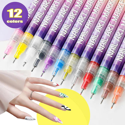 ⏳12 Colors Nail Art Pens Set🎨💅for DIY Nail Art Quick Drying Acrylic Painting and 3D Dot Embroidery mma acrylic nail - On Nails Quick Drying Dot Stitching Nail Art Pen for Home and Salon DIY, Nail Care Cutics Manicure Polish Cosmetic
