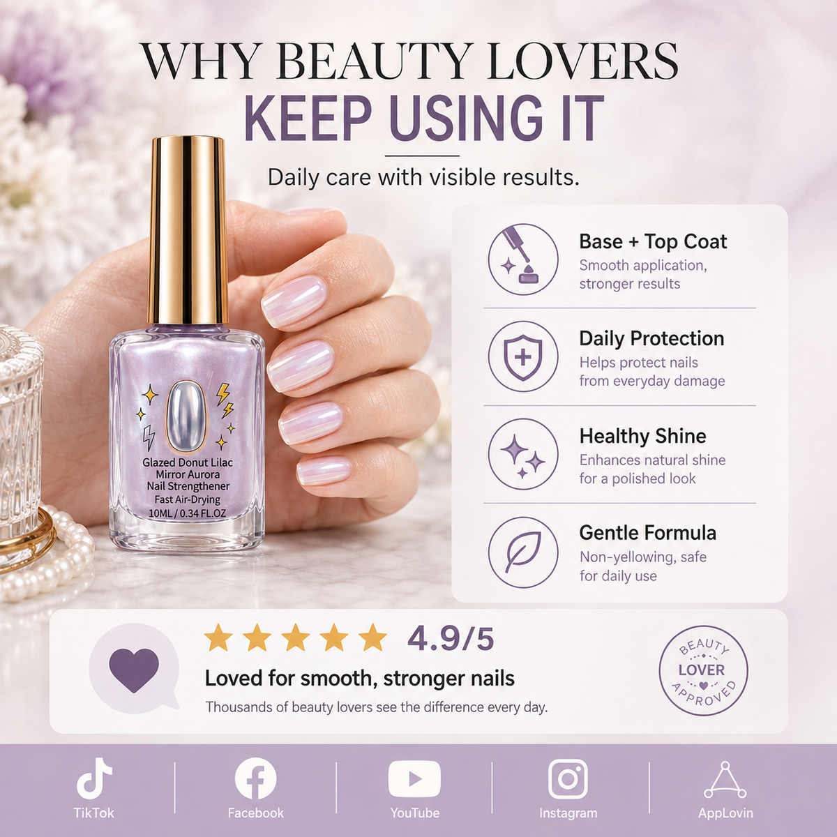 ✨🔥Limited-Time 40% OFF💜✨ Lilac Glossy Nail Strengthener – Instant Lilac Shine & Stronger-Looking Nails Over Time 💅
