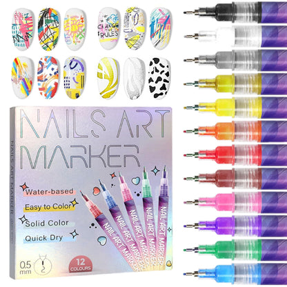 ⏳12 Colors Nail Art Pens Set🎨💅for DIY Nail Art Quick Drying Acrylic Painting and 3D Dot Embroidery mma acrylic nail - On Nails Quick Drying Dot Stitching Nail Art Pen for Home and Salon DIY, Nail Care Cutics Manicure Polish Cosmetic