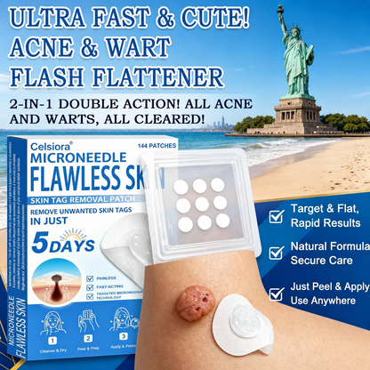 🍃  Celsiora® 2-in-1 Microneedle & Hydrocolloid Patch | Raised Moles,Acne,  Flat Warts & Skin Tags Remover | Improves Wrinkles, Scars & Blemishes | Invisible Pimple Patches for Face & Body (Copy)