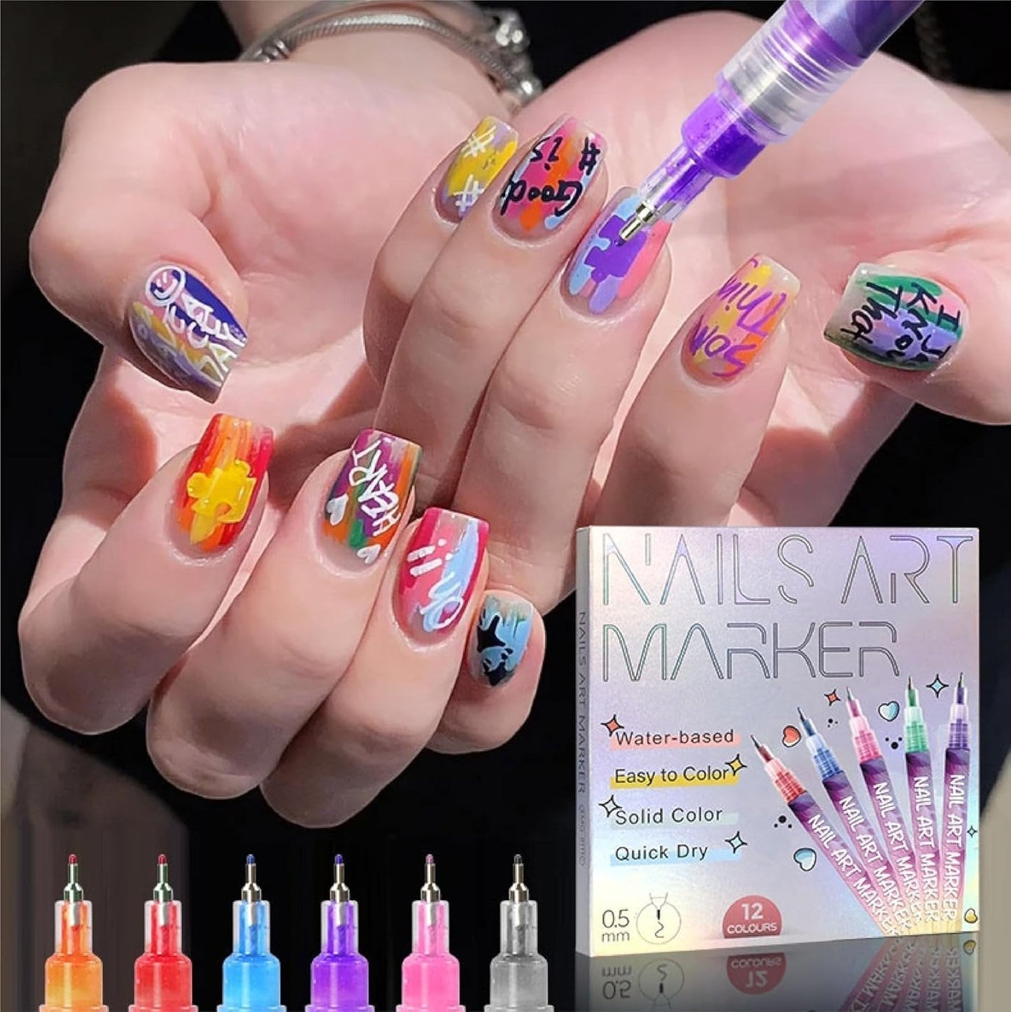 ⏳12 Colors Nail Art Pens Set🎨💅for DIY Nail Art Quick Drying Acrylic Painting and 3D Dot Embroidery mma acrylic nail - On Nails Quick Drying Dot Stitching Nail Art Pen for Home and Salon DIY, Nail Care Cutics Manicure Polish Cosmetic