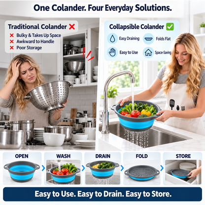 🥗 3-Piece Collapsible Colander Set – Fold Flat, Save Space & Easily Drain Fruits, Veggies & Pasta